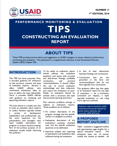 Performance Monitoring & evaluation tips constructing an evaluation report