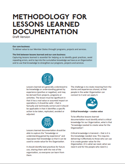 Methodology for lessons learned documentation