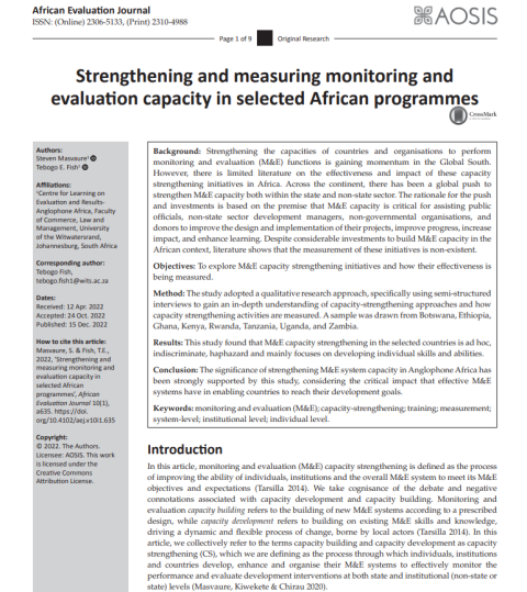Strengthening and measuring monitoring and evaluation capacity in selected African programmes